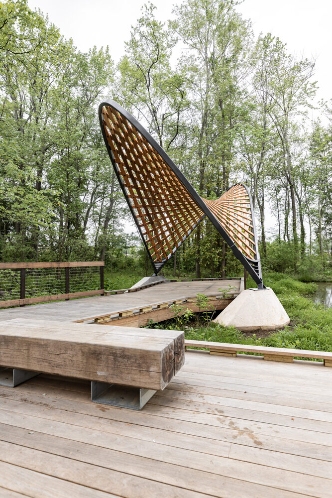 Detail of the intricate Wetlands structure crafted for the City of Greenville